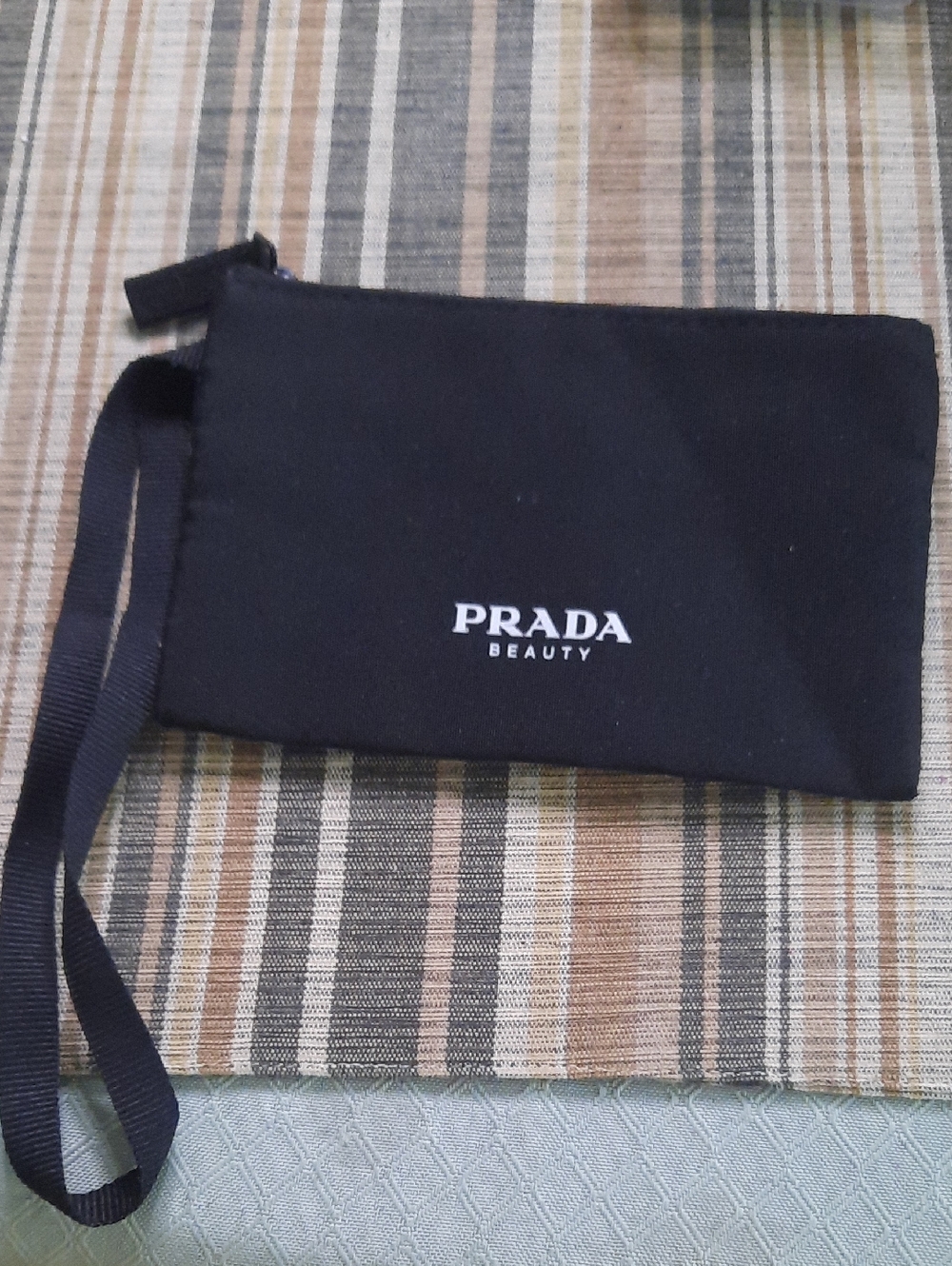 Prada Black Beauty Wristlet Pouch with White Logo
